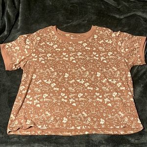 XL brown mushroom and butterfly crop top